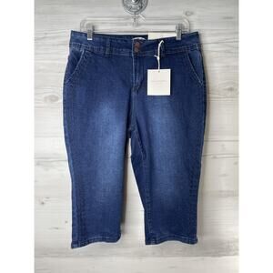 Oak & Poppy Denim Capri Pants Womens 14 High Rise Stretch Embroidered Pockets